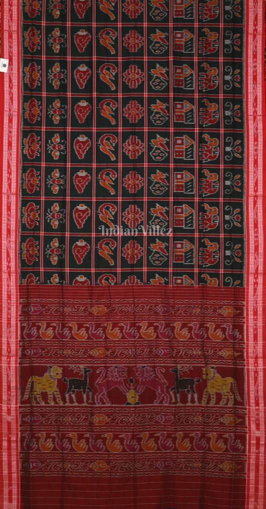 Bottle Green Maroon Nabakothi Odisha Ikat Sambalpuri Cotton Saree