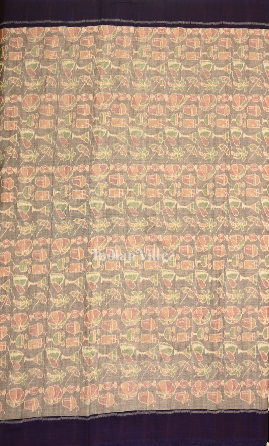 Grey Purple Odisha Ikat Sambalpuri Cotton Fabric
