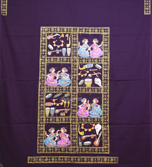 Purple Nartaki  Musical Theme Hand-Painted Pattachitra Kurti 