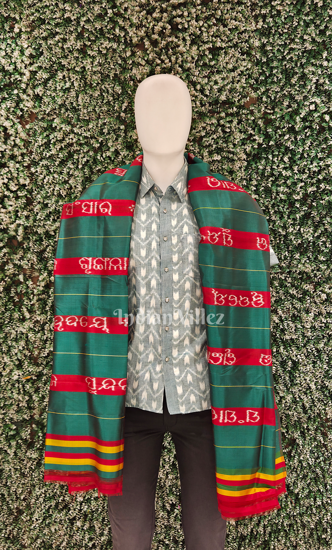  Green Red Gita Govinda Odisha Handloom Dupatta 