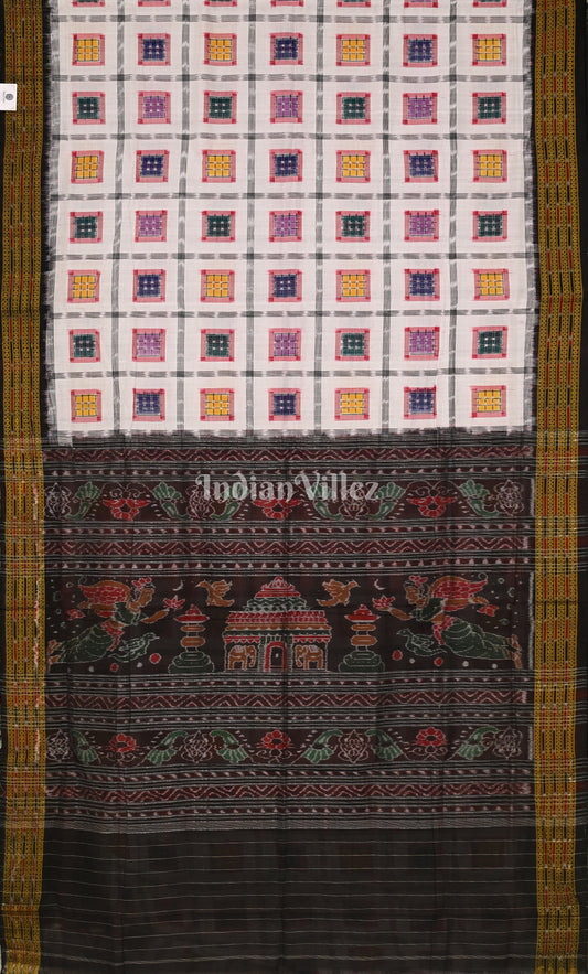 White Black Aswini Odisha Ikat Sambalpuri Cotton Saree 