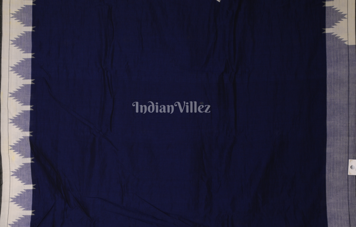 Navy Blue White Odisha Handloom Natural Dye Kotpad Cotton Saree