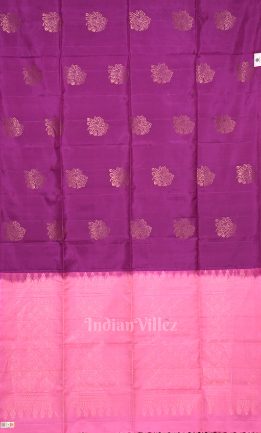 Purple Wine Pink Pure Kanjivaram Soft Silk Saree 