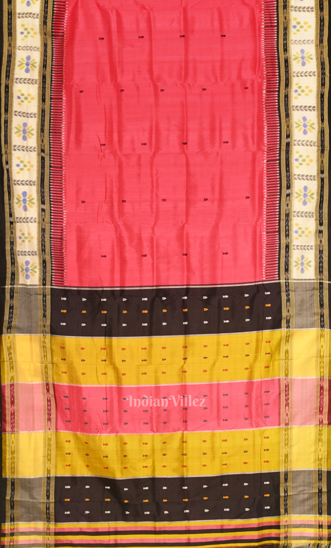 Pink Fish Motif Kathiphera Odisha ikat Khandua Silk saree