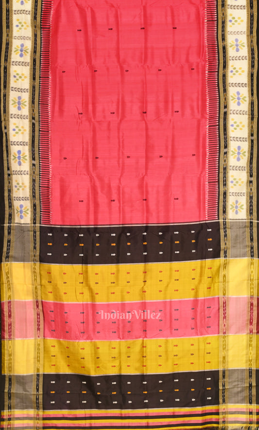 Pink Fish Motif Kathiphera Odisha ikat Khandua Silk saree
