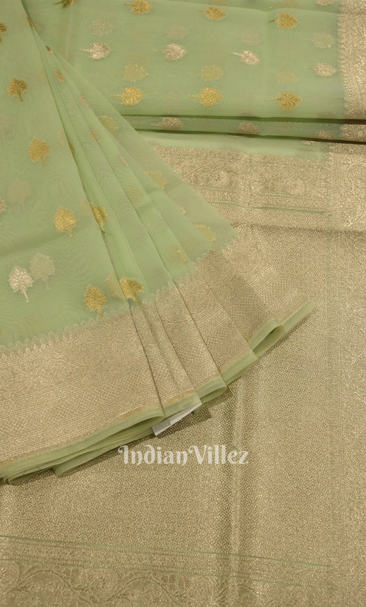 Mint Green Chanderi Silk  Banarasi Saree
