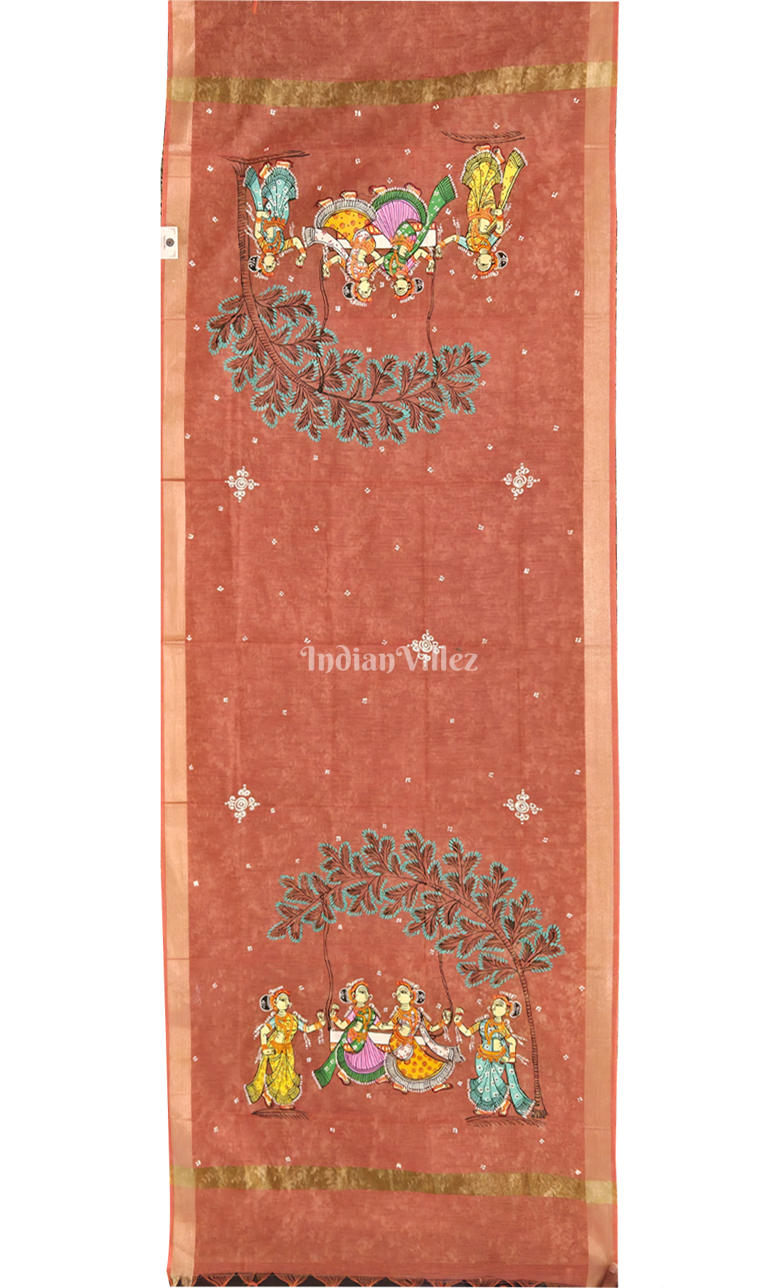 Rust Raja Doli Hand-Painted Pattachitra Chanderi Dupatta 