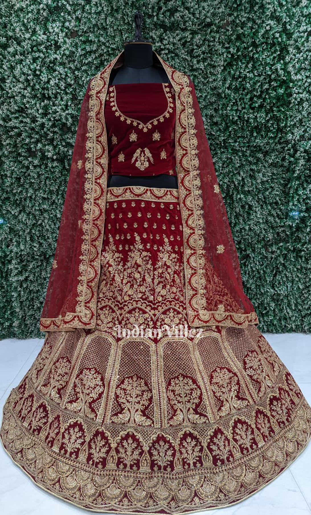 Royal Maroon Velvet Embroidered Lehenga Choli with Dupatta 