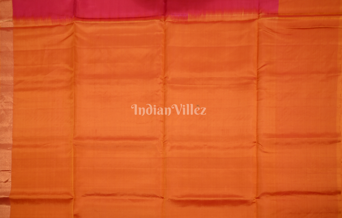 Rani Pink Orange Zari Pure Kanjivaram Soft Silk Saree 