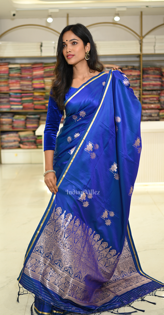 Blue Dual Tone Mashru Satin Banarasi Silk Saree with Pichwai Motif