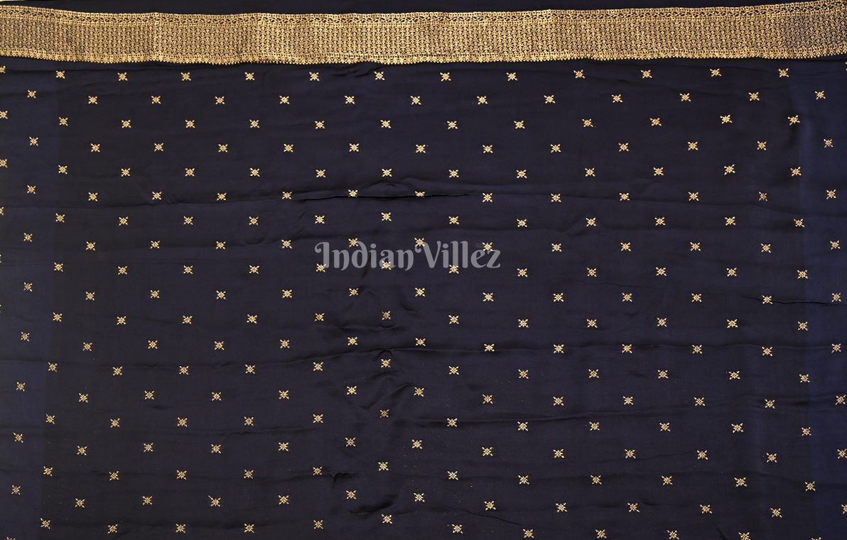 Navy Blue Pure Satin Crepe Silk Banarasi Saree 