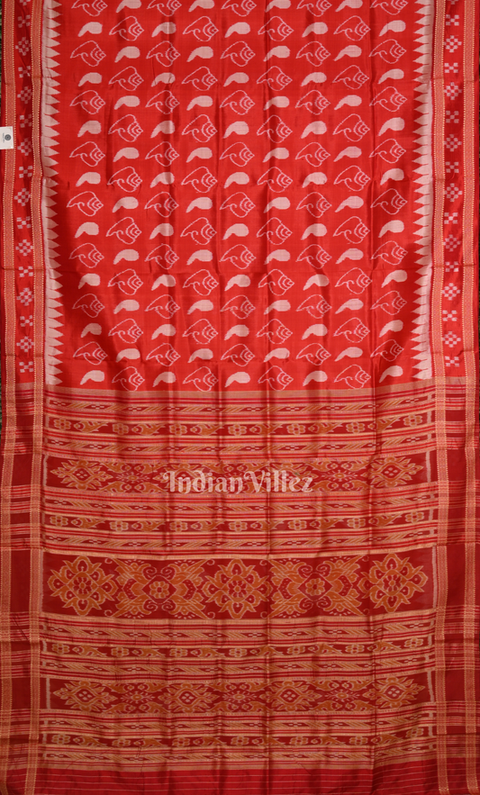 Red Sankha Design Odisha Ikat Khandua Silk Saree with Pasapali Border