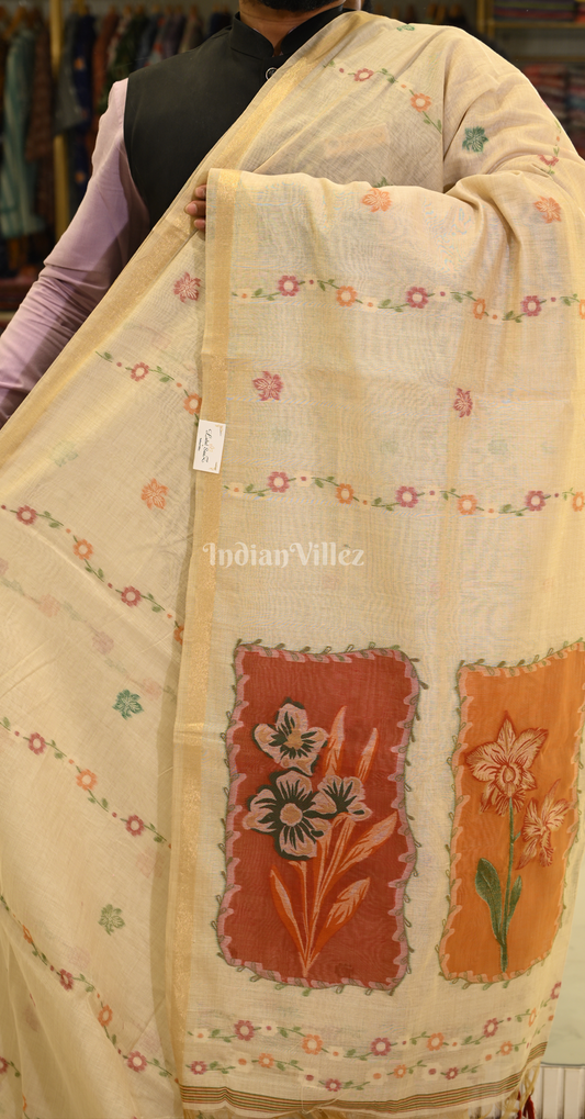 Ghee Munga Cotton Saree with Floral Weaving Pallu 