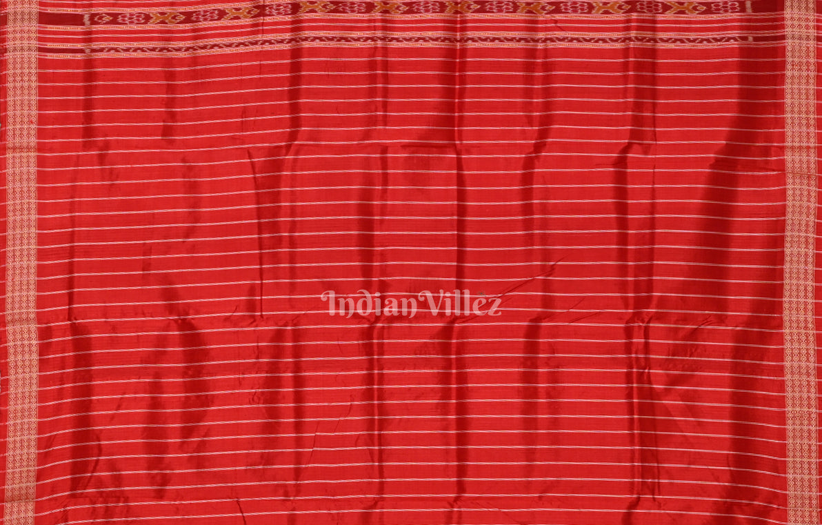 Red Laxmi Pada Jhoti Design Odisha Ikat Khandua Silk Saree 