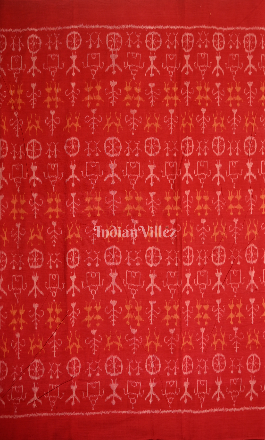 Red Tribal Theme Odisha Ikat Sambalpuri Cotton Fabric