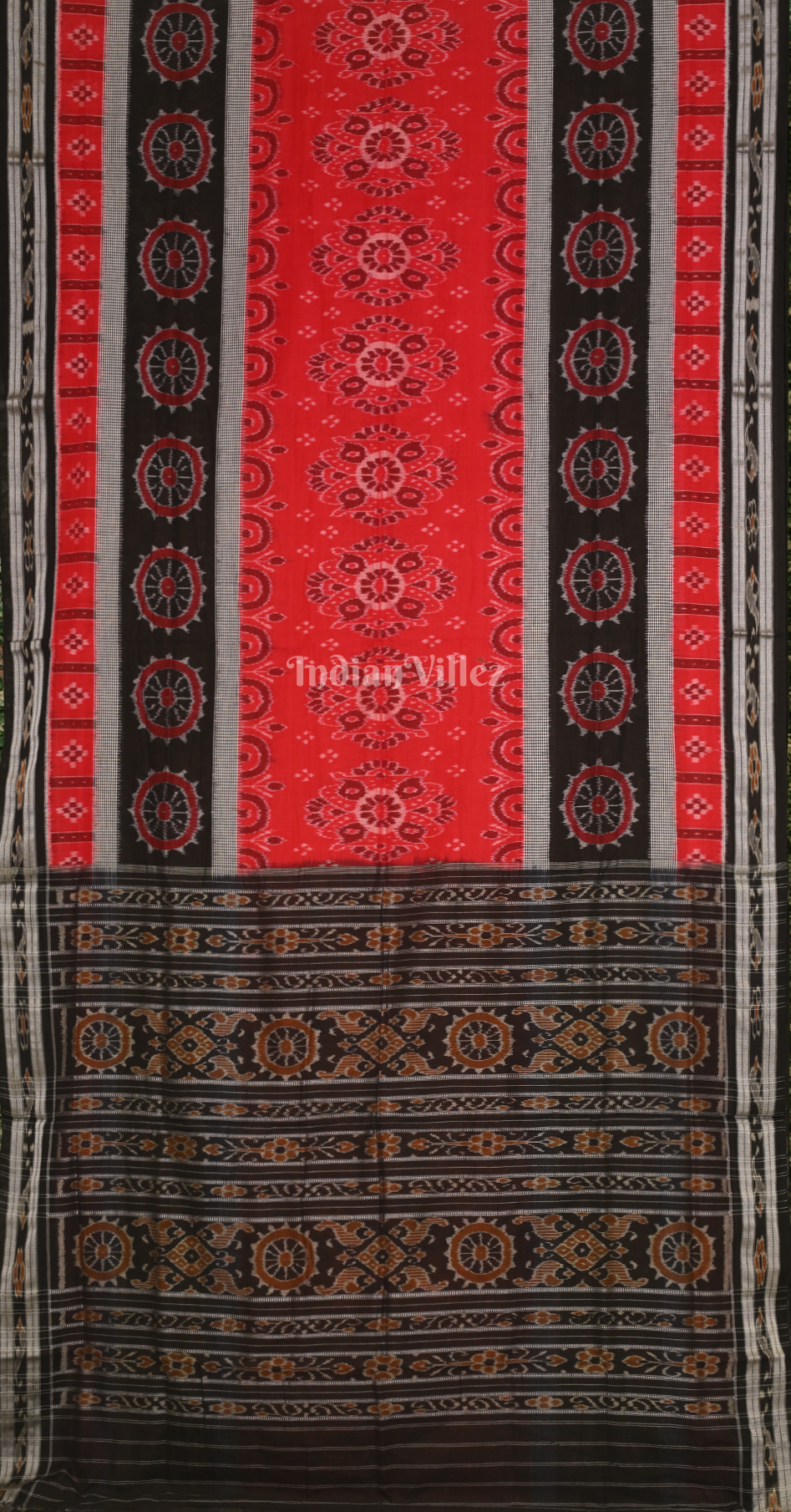 Maroon Black Floral Odisha Handloom Sambalpuri Ikat Cotton Saree