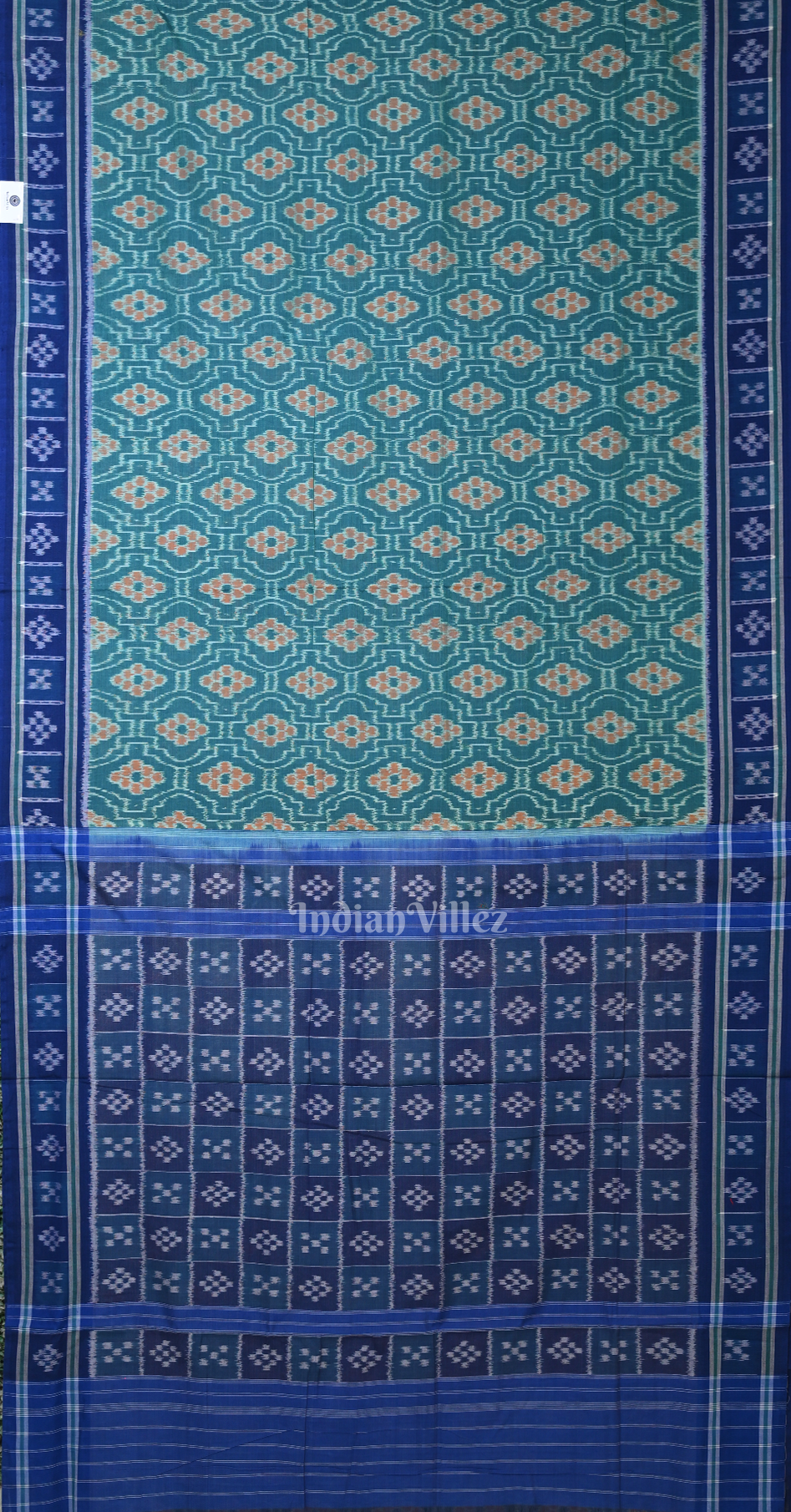 Blue Floral Motif Odisha Ikat Sambalpuri Cotton Saree with Pasapali Border