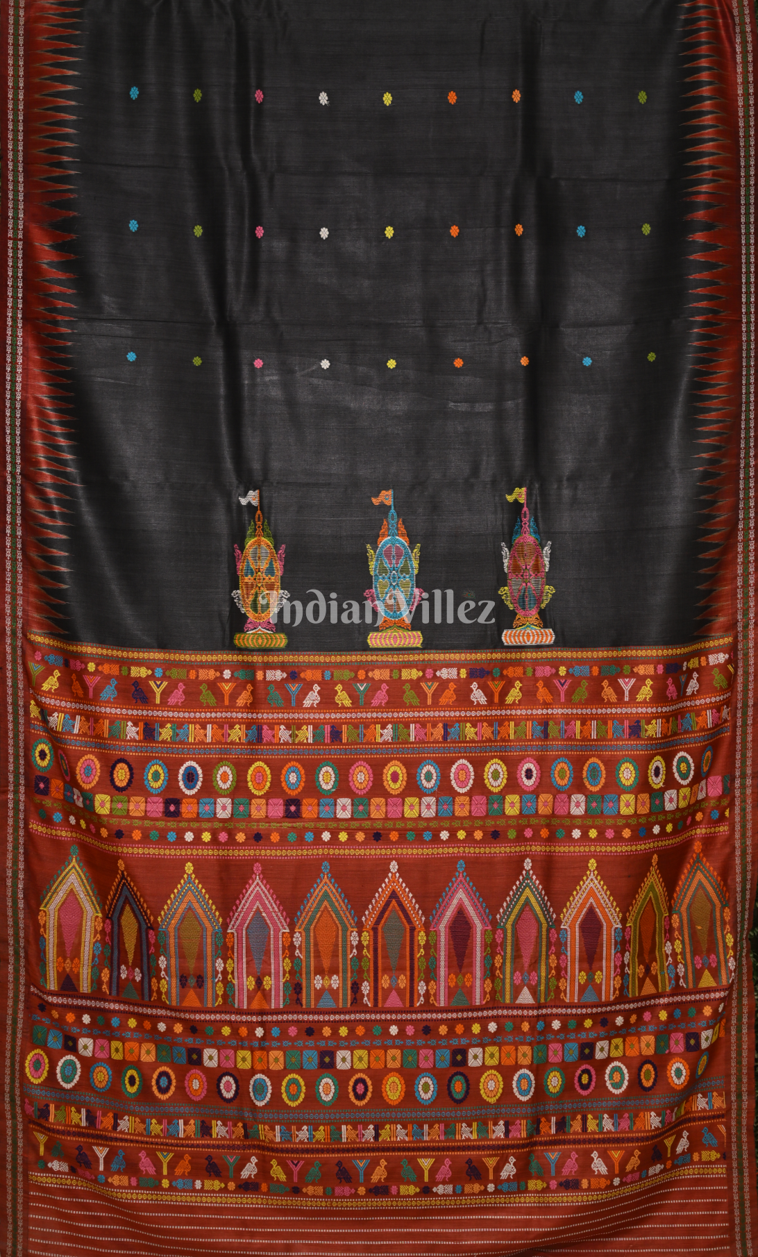 Black Brick Red  Dolabedi with Nila Chakra Theme Gopalpur Tussar Silk Saree 
