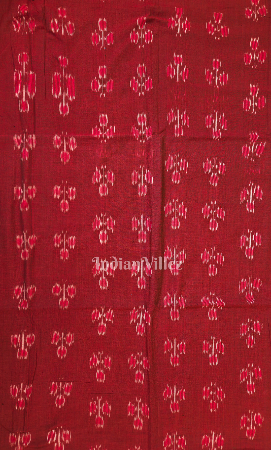 Red Maroon Floral Motif Odisha Ikat Sambalpuri Cotton Fabric