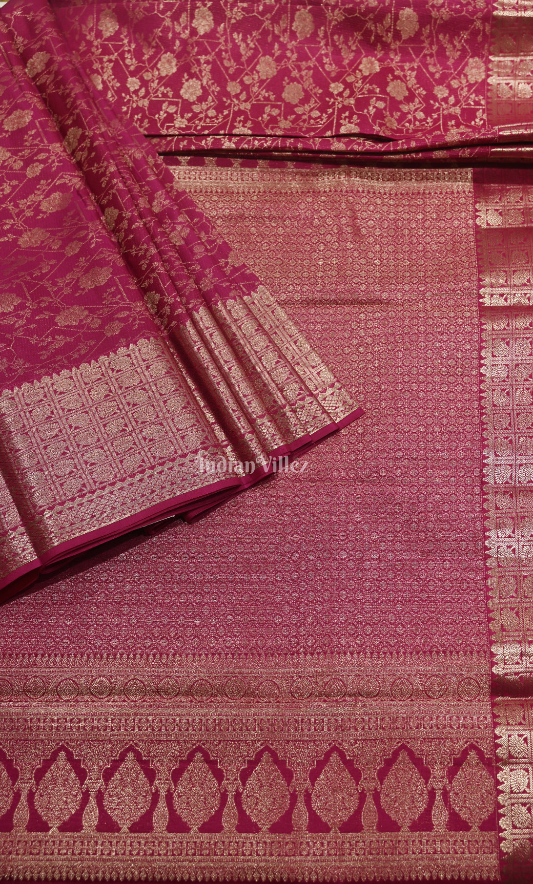 Magenta Pink Pure Brocade Kanjivaram Silk Saree 