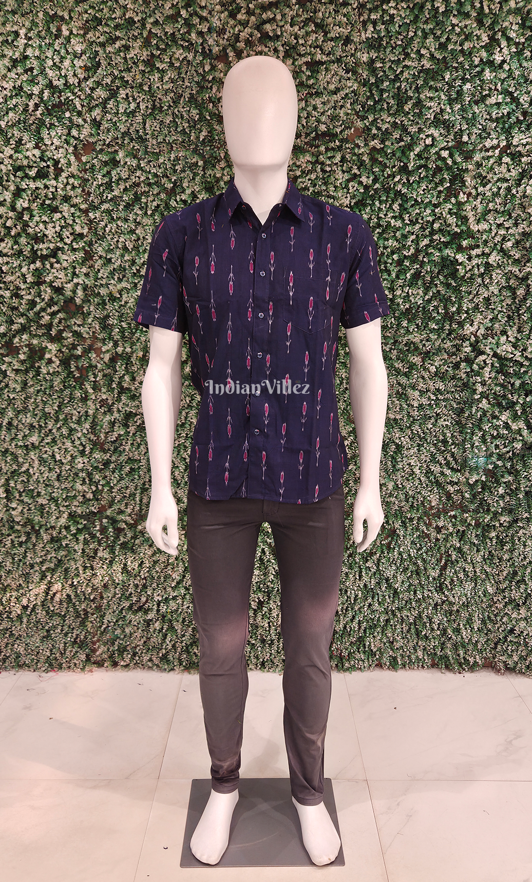 Blue Pink Mayur Chandrika Odisha Ikat Cotton Half Sleeve Shirt for Men