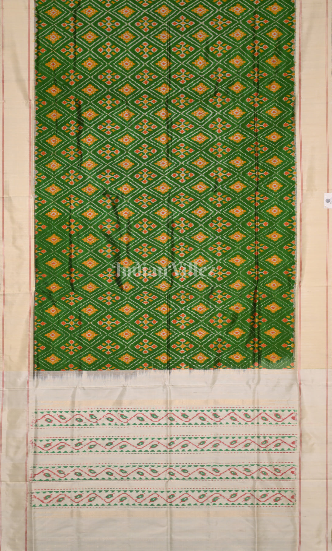 Green White Pochampally Ikat Silk Saree