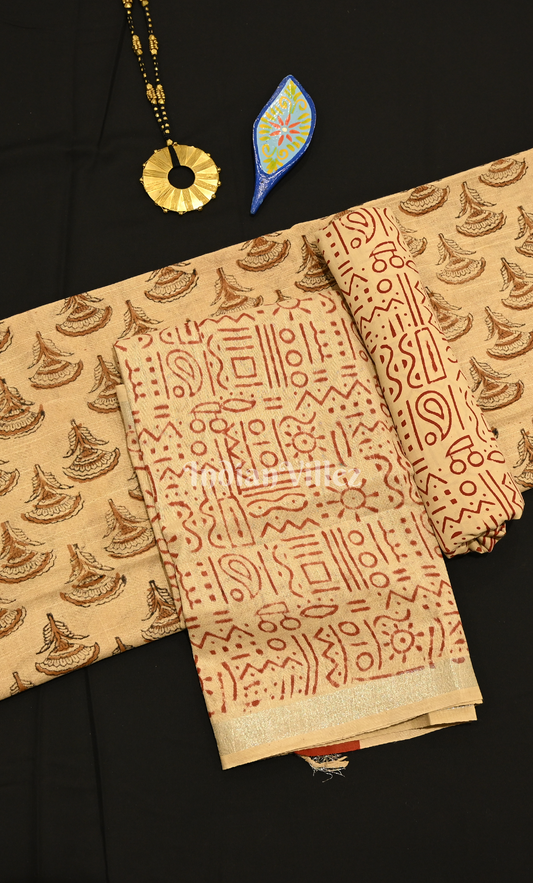 Cream Rust Orange Bagru Block Printed Cotton Suit Sets