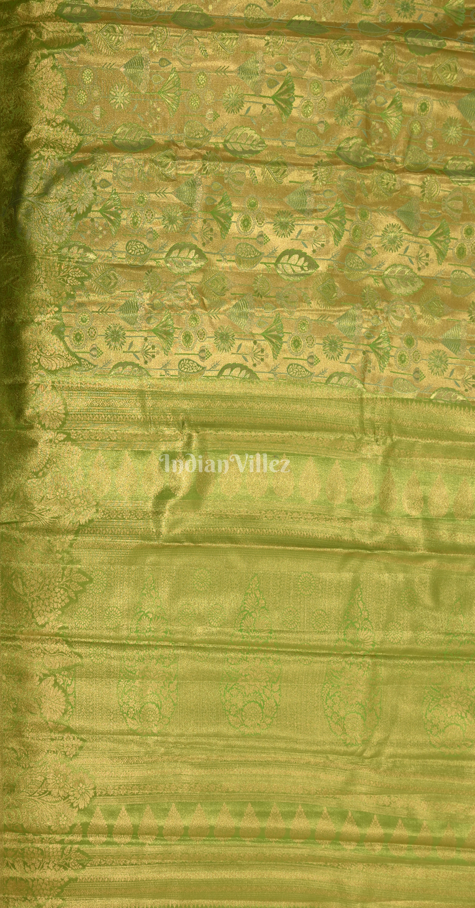 Lime Green Floral Pure Kanjivaram Tissue Silk Saree 