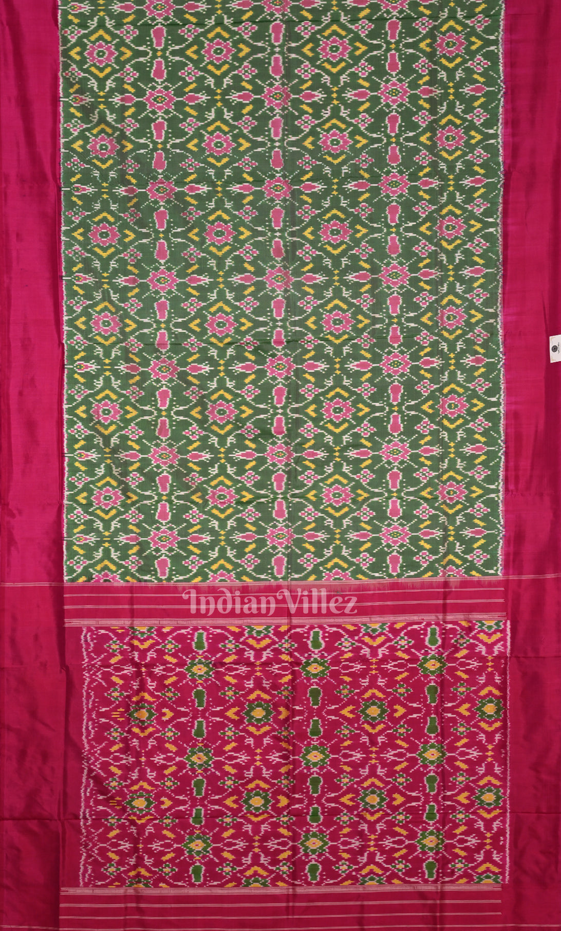 Mehendi Green Rani Pink Pochampally Ikat Silk Saree