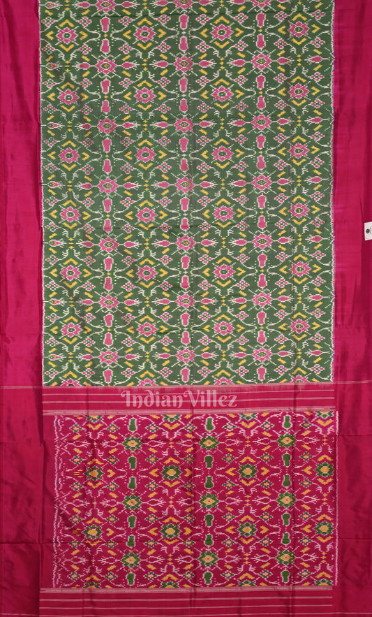 Mehendi Green Rani Pink Pochampally Ikat Silk Saree