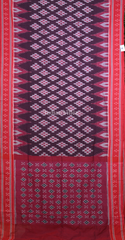 Maroon Red Pasapali Odisha Ikat Sambalpuri Cotton Saree