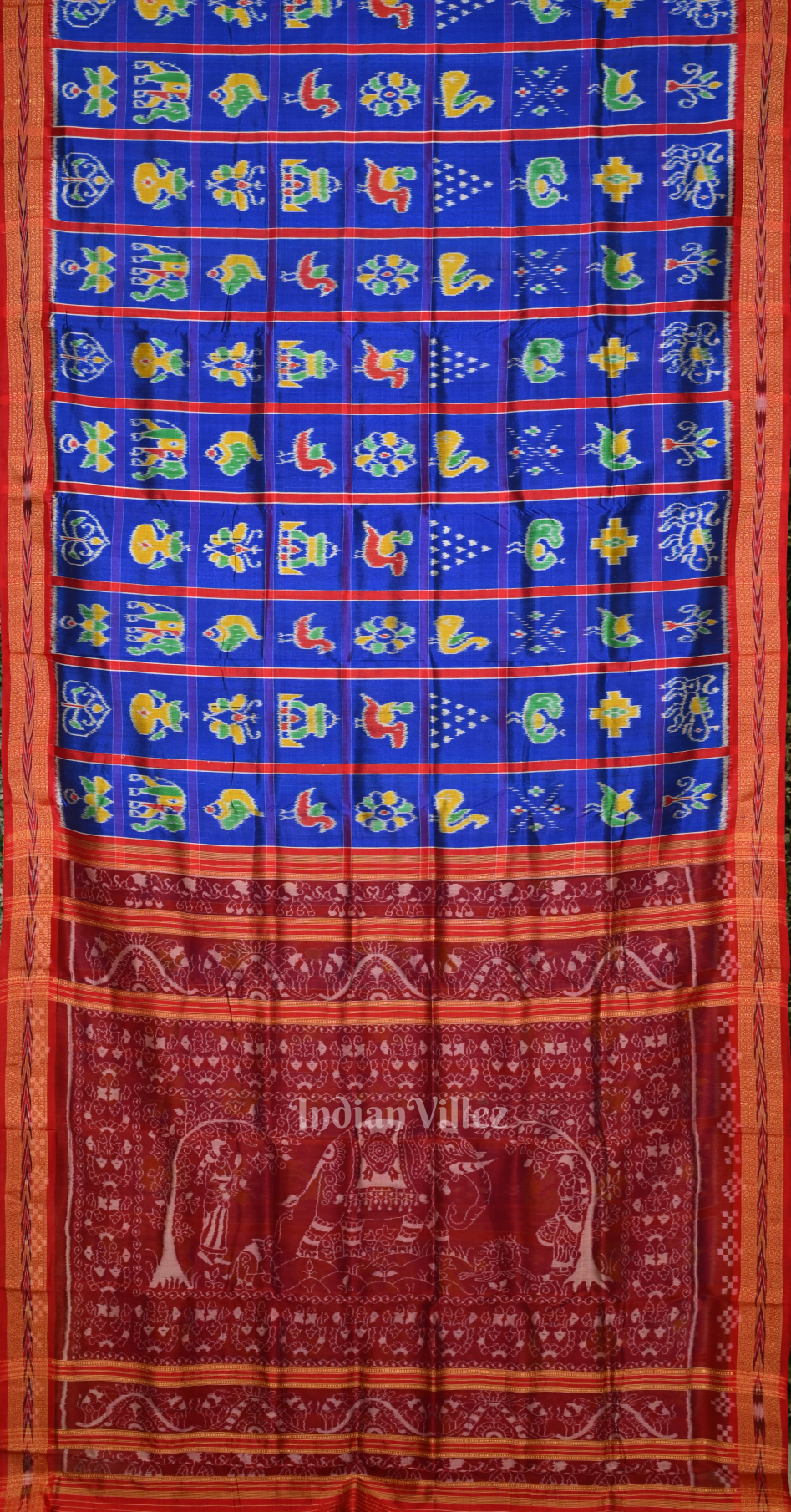 Blue Maroon Nabakothi Odisha Ikat Khandua Silk Saree