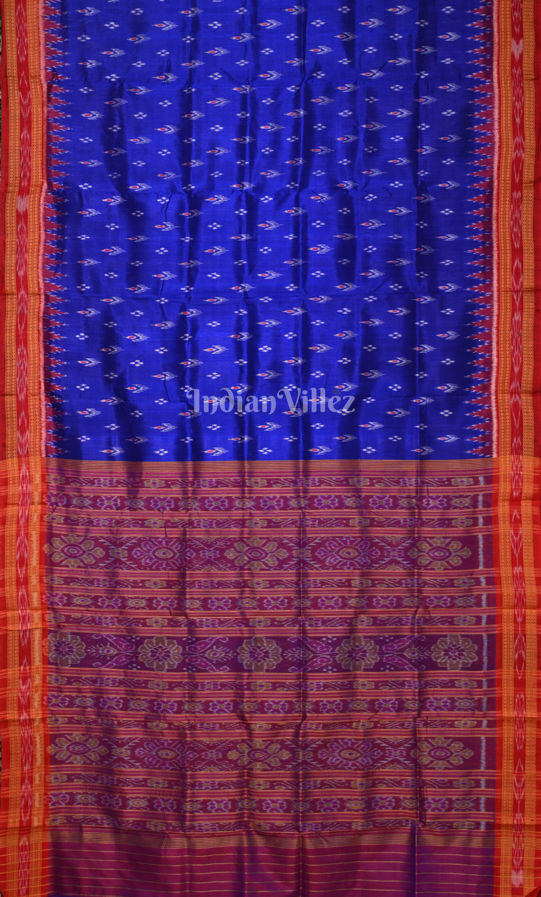 Blue Red Mayur Chandrika Odisha Ikat Khandua Silk Saree