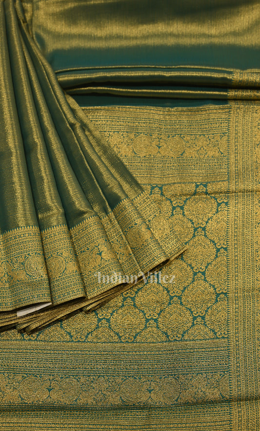 Dark Green Pure Brocade Kanjivaram Silk Saree