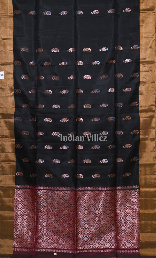 Black maroon Paisely Pure Kanjivaram Soft Silk Saree