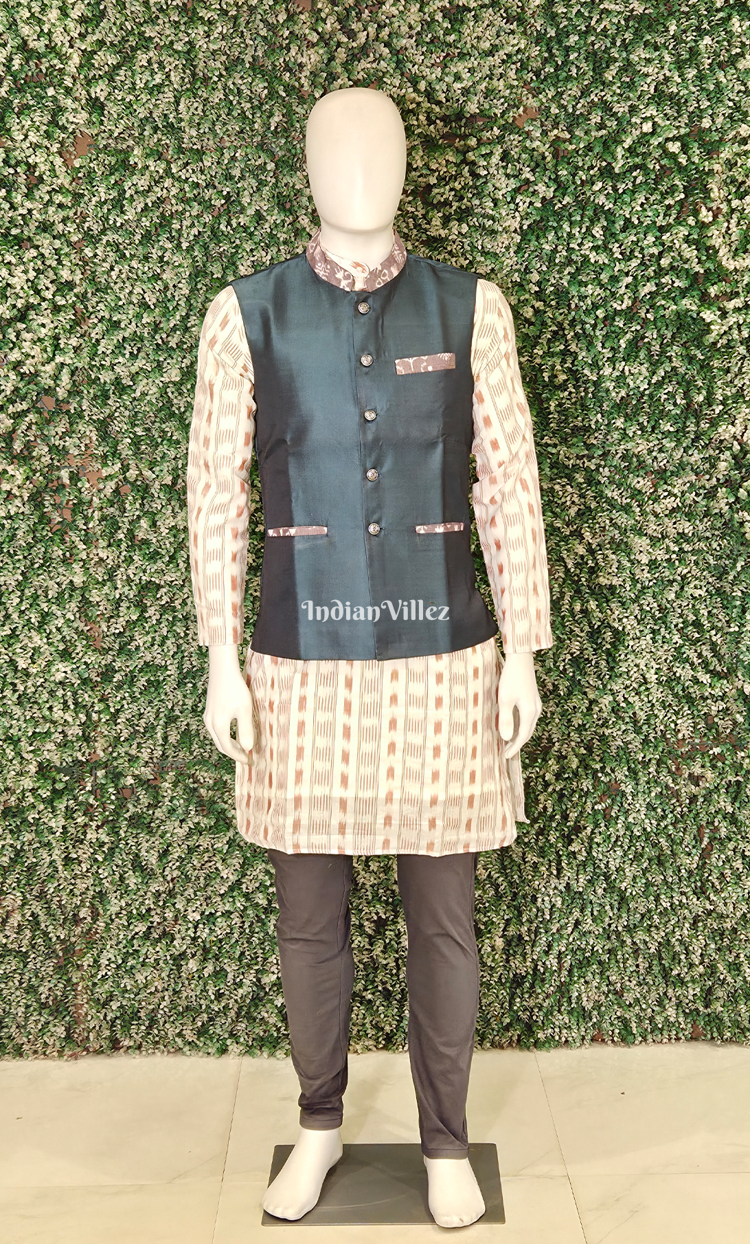 Cyan Blue Odisha Ikat Half Bandi Jacket for Men
