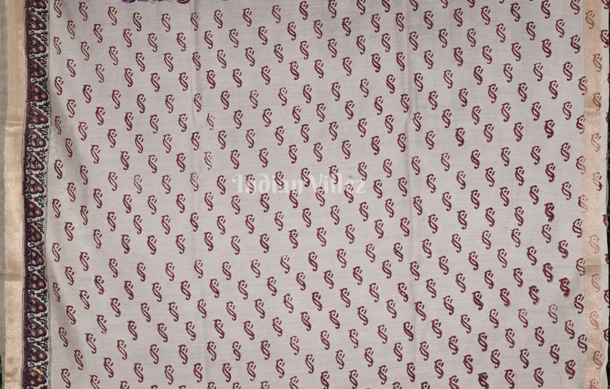 Light Purple Block Printed Sanganeri Cotton Saree 