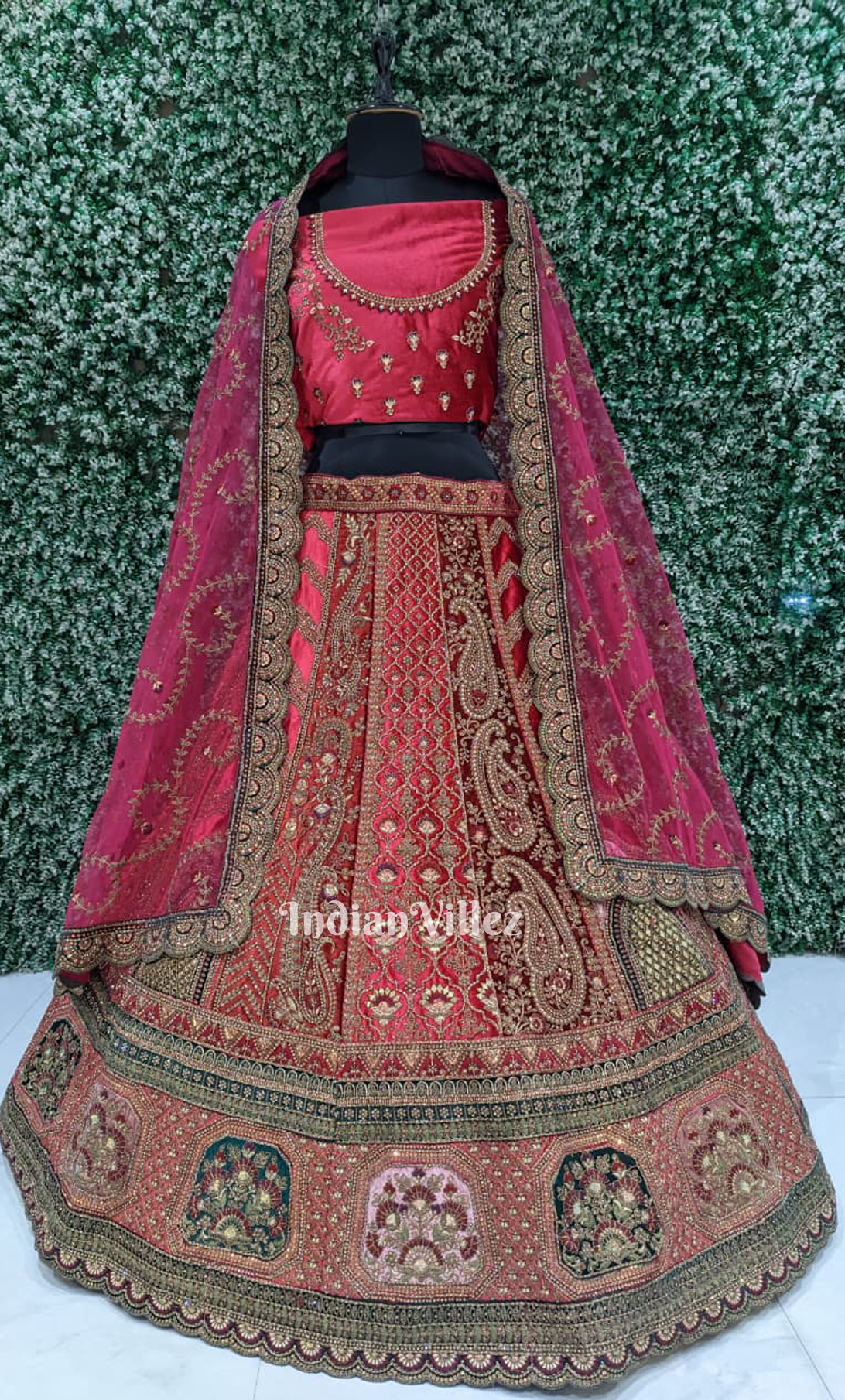  Classic Red Bridal Lehenga Choli with Dupatta 