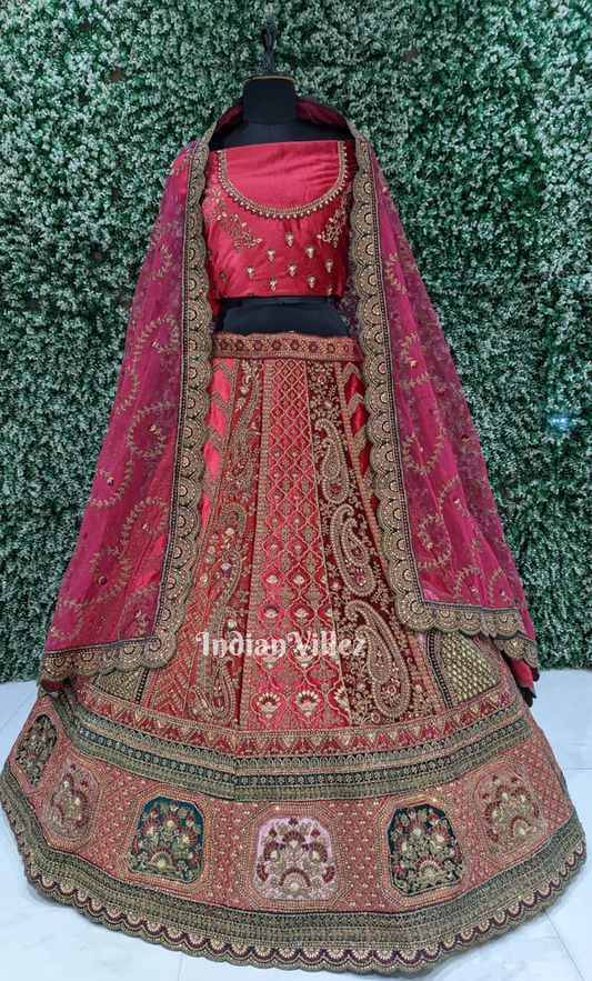  Classic Red Bridal Lehenga Choli with Dupatta 