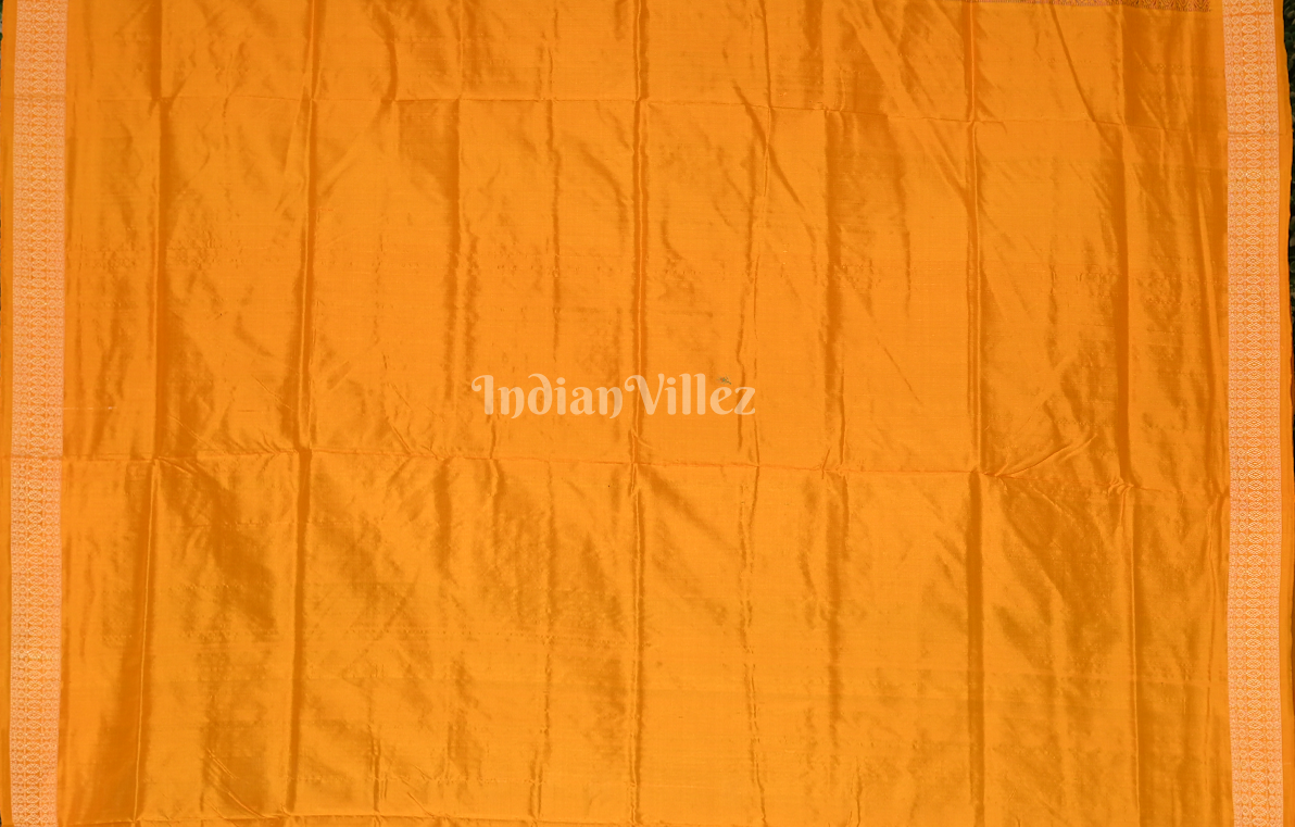 Blue Yellow Tribal Huts Design Odisha Ikat Bomkai Silk Saree 