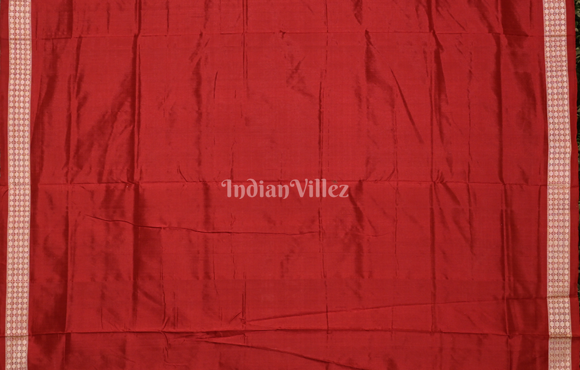 Black Red Natural Dyed Odisha Ikat Sambalpuri Silk Saree ( 7 Wonders of the World)