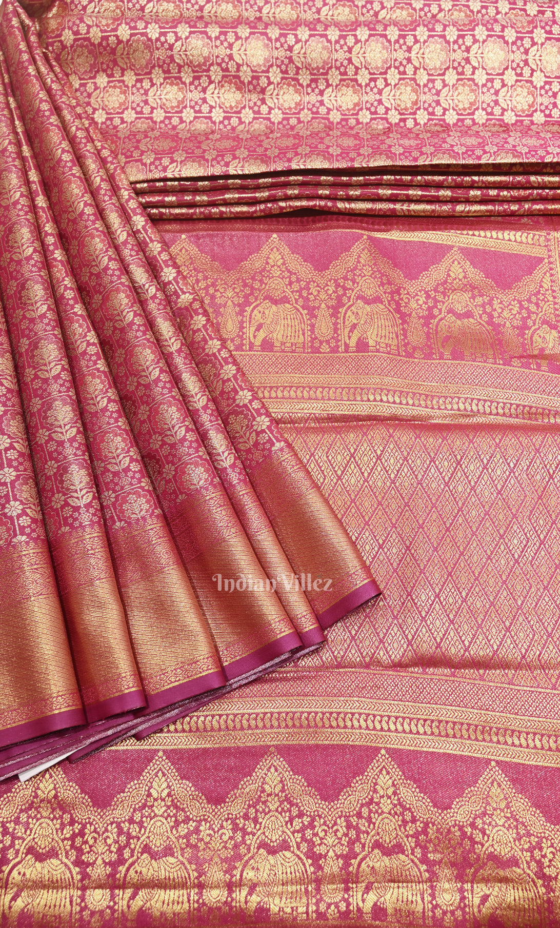 Rani Pink Pure  Brocade Kanjivaram Tissue Silk Saree