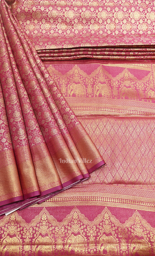 Rani Pink Pure  Brocade Kanjivaram Tissue Silk Saree