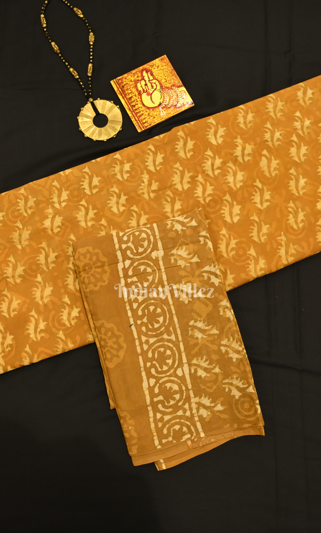 Mustard Yellow Dabu Block Printed Cotton Suit Sets 