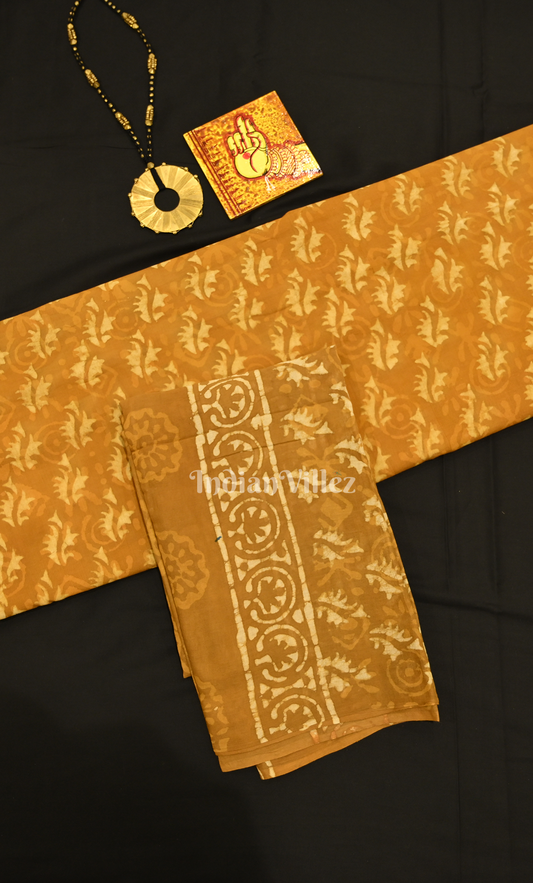 Mustard Yellow Dabu Block Printed Cotton Suit Sets 