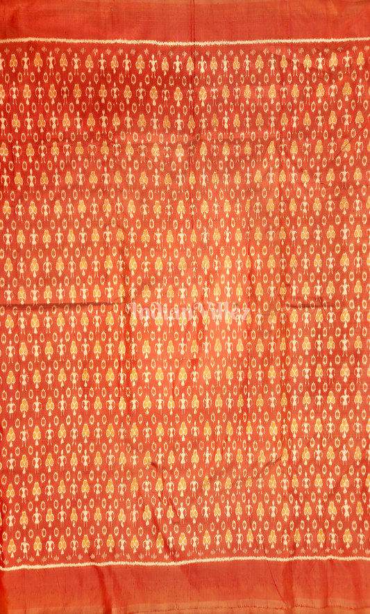 Exclusive Orange Tribal Motif Odisha Ikat Sambalpuri Silk Fabric 