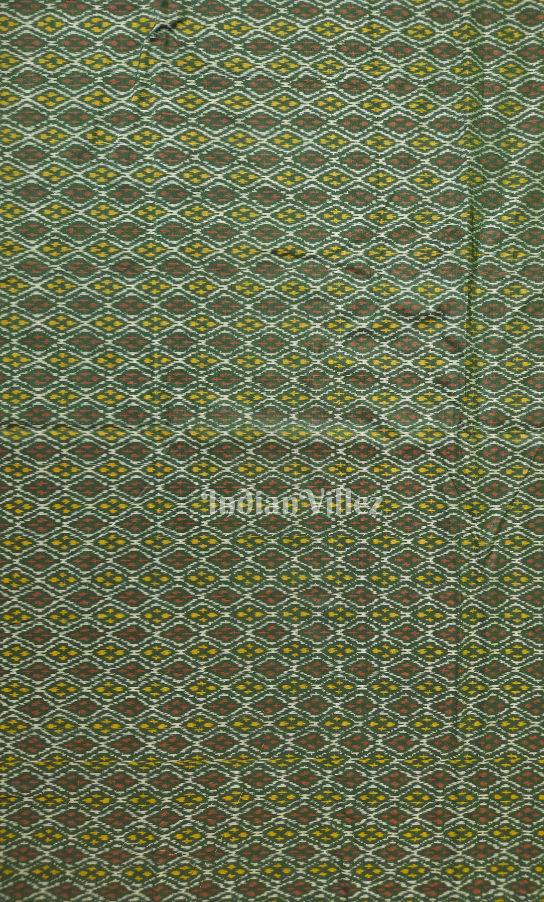 Olive Green Handwoven Pochampally Ikat Silk & Cotton (Sico) Fabric
 