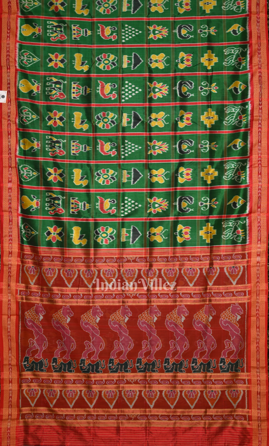 Green Red Nabakothi Odisha Ikat Khandua Silk Saree 