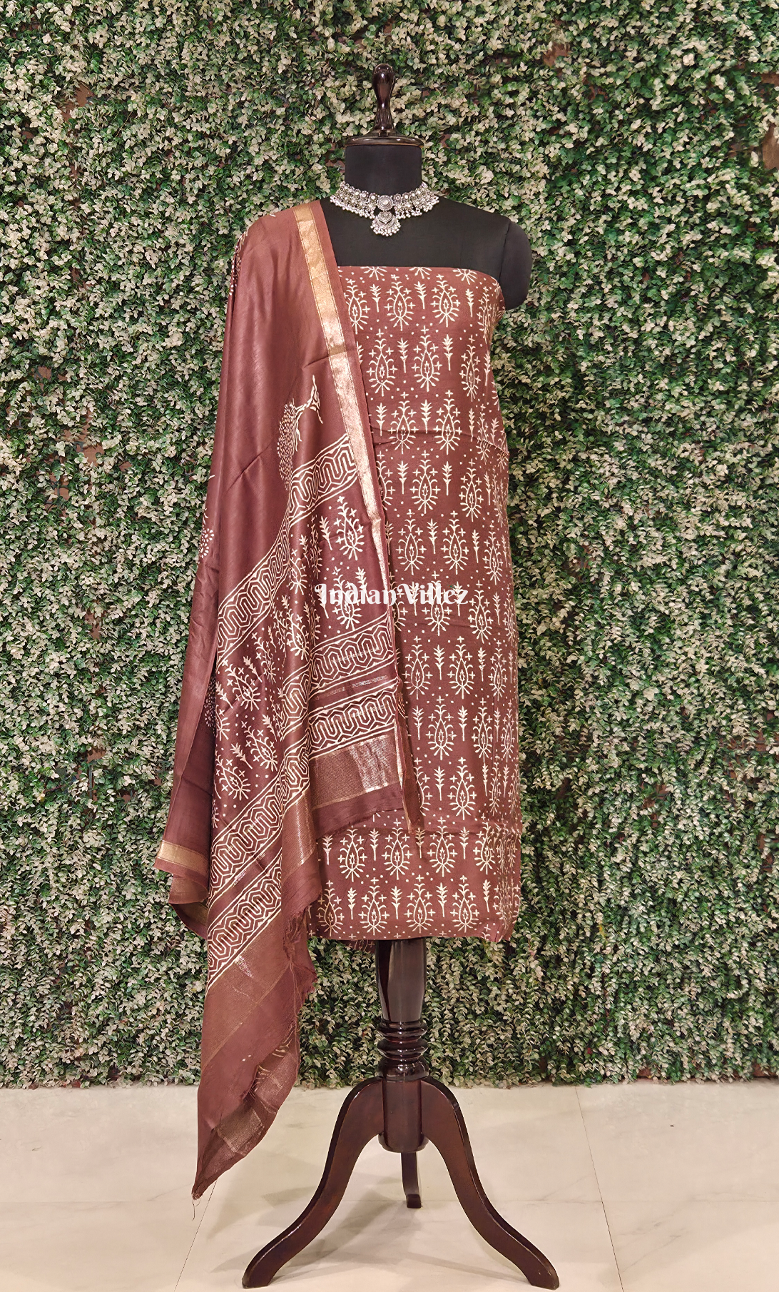 Dark Brown Block Printed Cotton Suit Sets