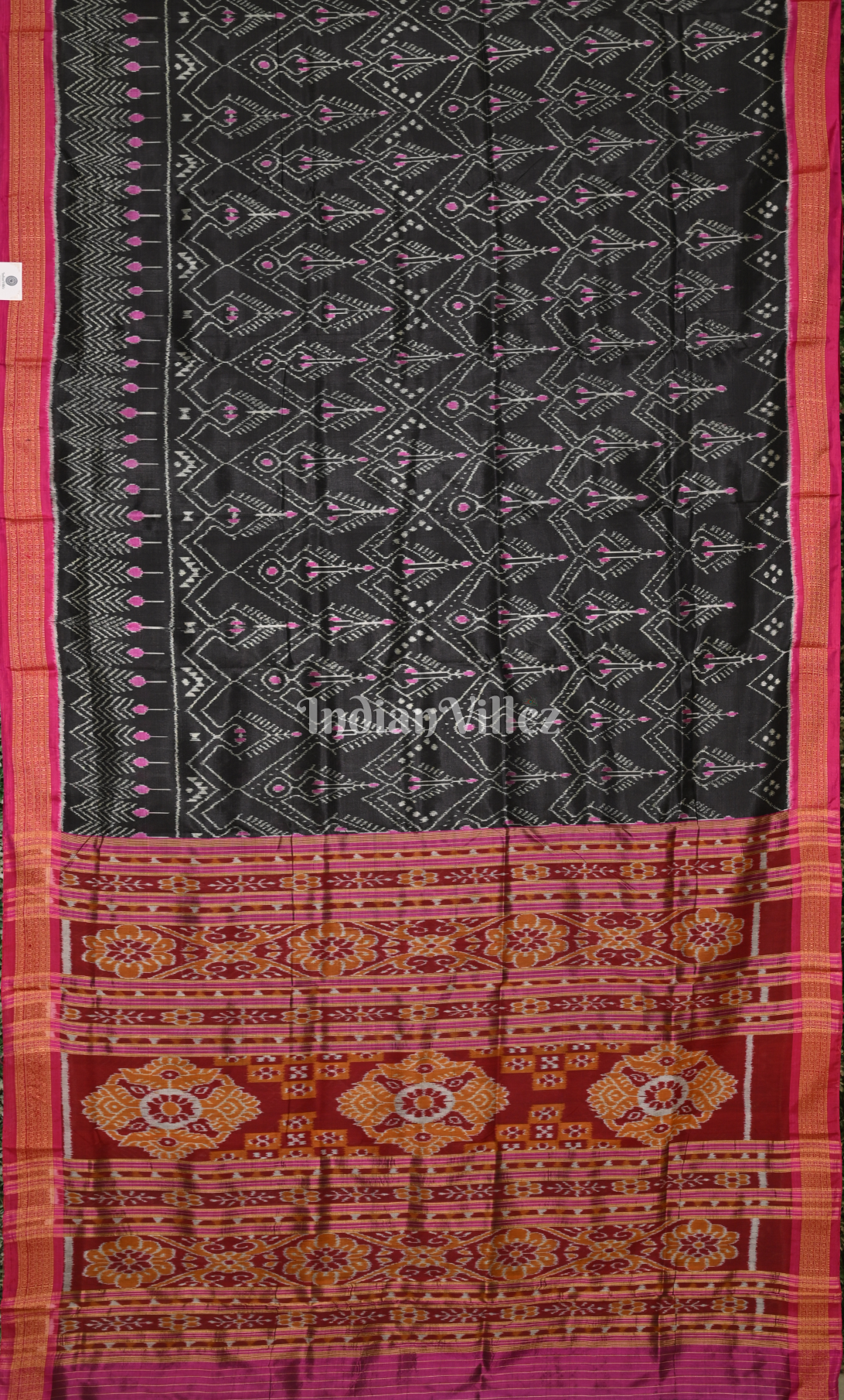  Black Red Cambodian Inspired Odisha Ikat Khandua Silk Saree 